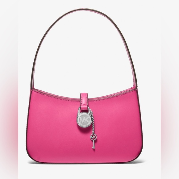 Michael Kors Handbags - Michael Kors Lyra Small Leather Pouchette Dragonfruit Pink Silver Charm Purse